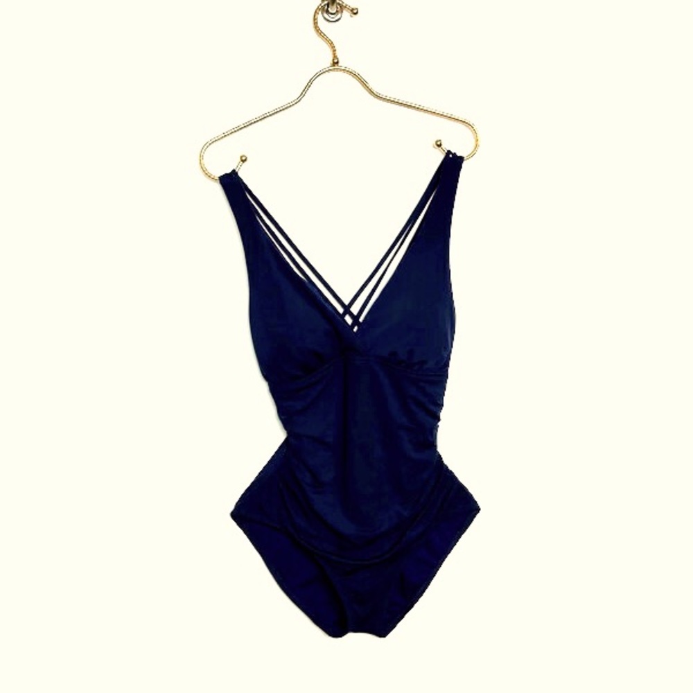 Jantzen Navy Strappy Swimsuit One Piece Bathing Suit Size L